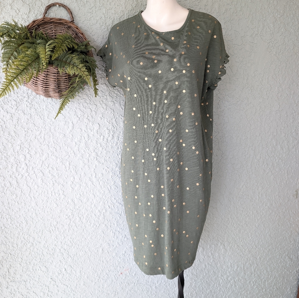 BODEN Faye Jersey T-Shirt Dress‎ Size 6reg  polka Dot Alder Gold Foil - Picture 2 of 8